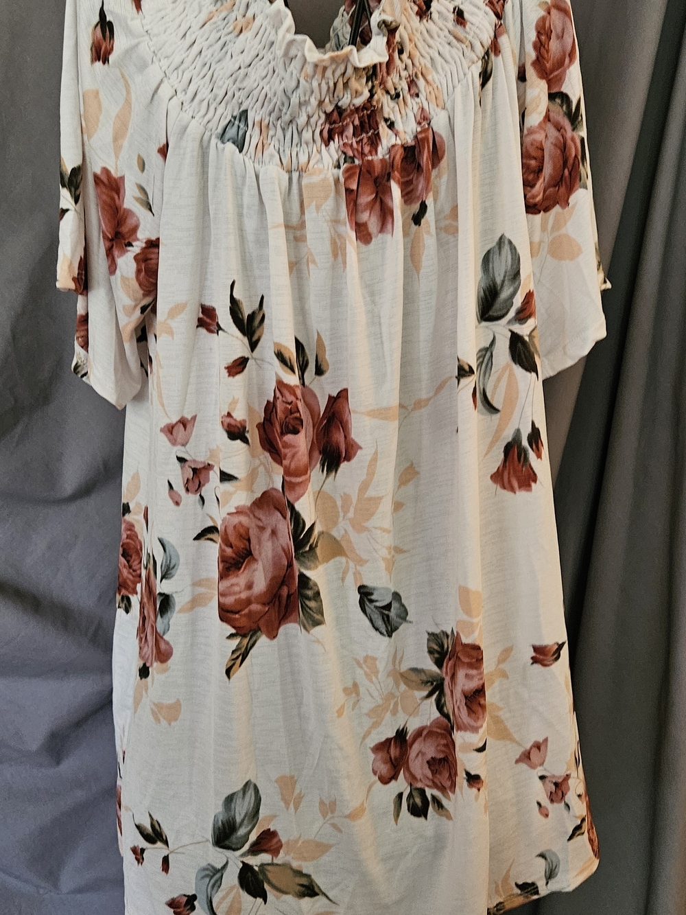 HEIMISH USA White Floral Smocked Neck Tunic with Rose Print